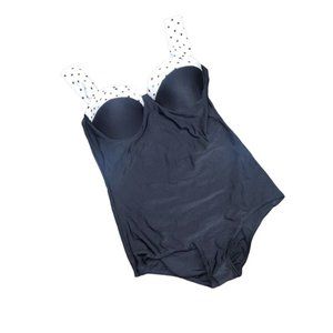 Blair Size 16 One Piece Swimsuit Black White Polka Dots Underwire Molded Cups